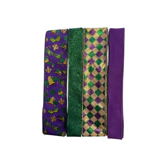 Mardi Gras Wreath Kit Bundle | Glitter Sign & 4 Wired Ribbons | DIY Party Decor - Picture 3 of 4